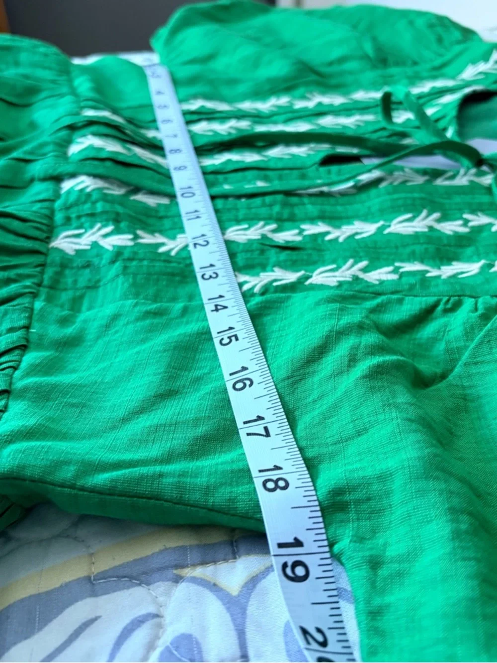 NWT Jodifl Boutique Green Embroidered Tie-Neck Mini Dress, Small - Picture 5 of 11